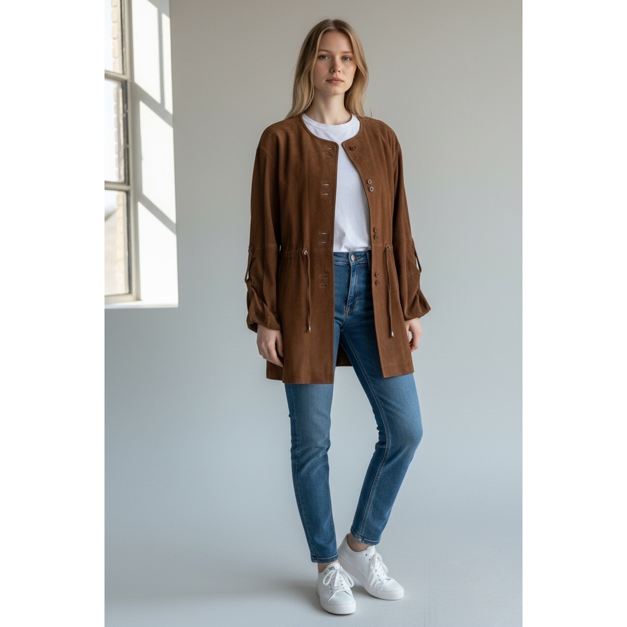 Zara Woman Studio Brown Suede Leather Jacket Size M